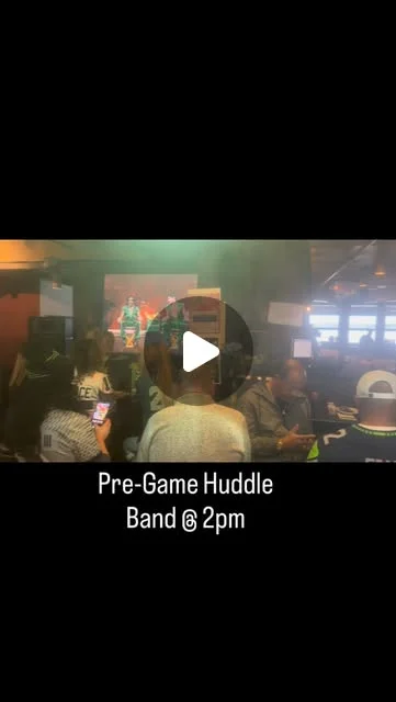 Packed bar at BluWater Bistro during Seahawks pre-game, Pre-Game Huddle band at 2 PM